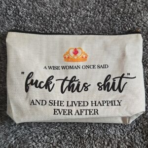 Crown Print Beige Makeup Pouch